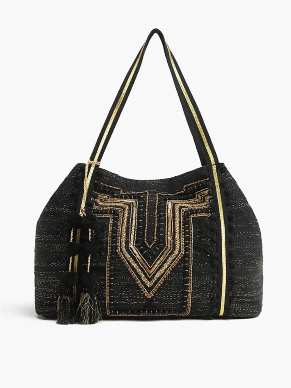 NWT America & Beyond Luxe Love Tote - Hand Beaded Large Black Tote